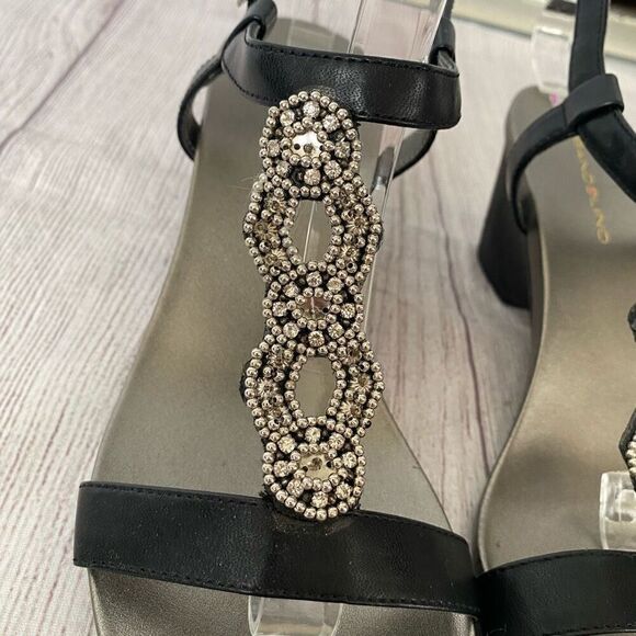 Bandolino women 8.5 open toe wedge sandals w/back strap closure black & silver - Picture 2 of 10